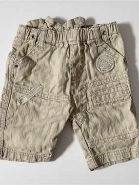 Vintage Unique Textured Orchestra Stripe Cargo Shorts Khaki Beige Baby Boy 12M